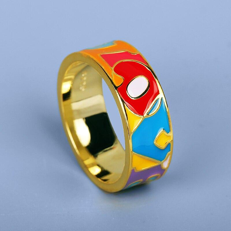 Fashion Irregular Shape Multicolor Epoxy Jewelry Ring Advanced Handmade Enamel Women's for Ring Wedding Jewelry Birthday Gift