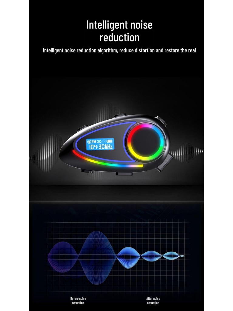 K18 Bluetooth гарнитура для мотоциклетного шлема с ЖК-экраном, FM-радио, настройками эквалайзера и индикатором заряда.
