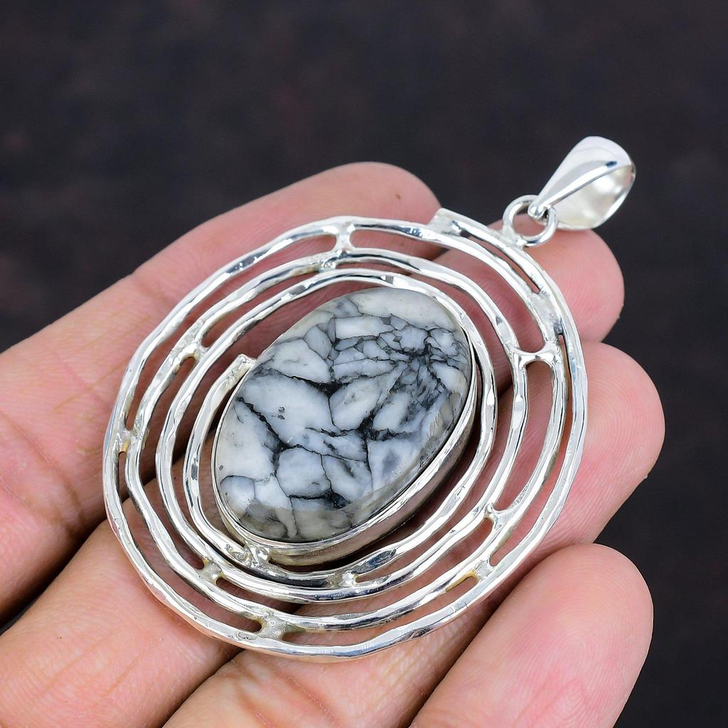 Подвеска из пинолитового яшма, Подвеска из натурального драгоценного камня, Дизайнерское ювелирное изделие, Подвеска из стерлингового серебра 925 пробы, Подвеска ручной работы, Подарки для жены, Изящная подвеска