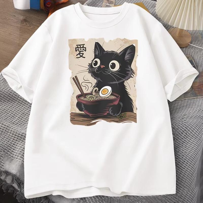 Смешной Кот RaУнисекс Графическая Футболка Японский Kawaii Аниме Кот Футболка Хлопок Короткий Рукав Оверсайз Свободный Короткий Рукав Футболка Уличная Одежда