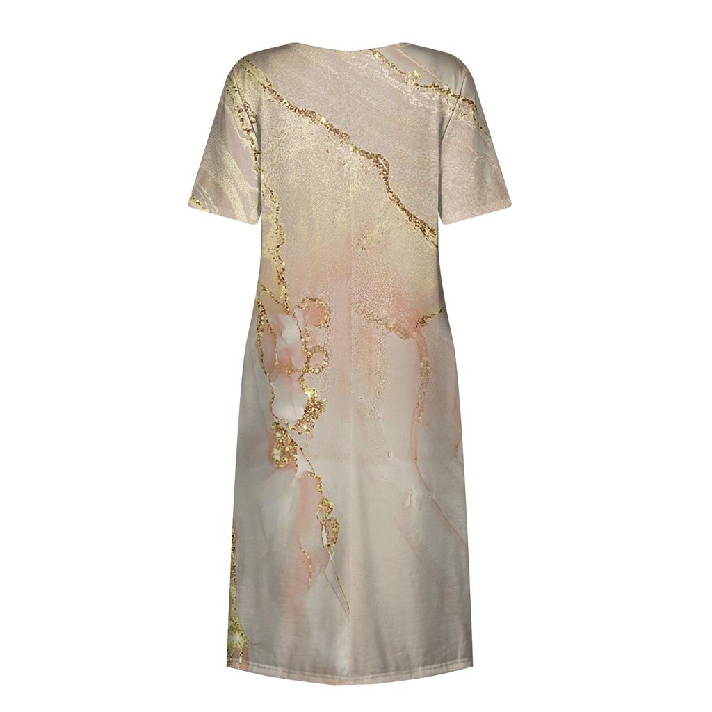 Жен. Повседневные платья Платья с принтами Летние платья С принтами Плиссированные платья-миди с круглым вырезом Классический Классический На открытом воздухе Повседневные С короткими рукавами Свободные платья