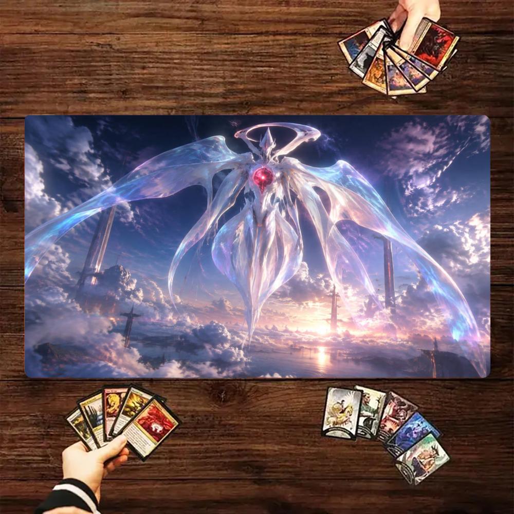 35x60 Crystal Wing Dragon Angel Card Playmat Mouse Pad Stitched with Magic Zones Game Mats for MTG/TCG Battle Mat