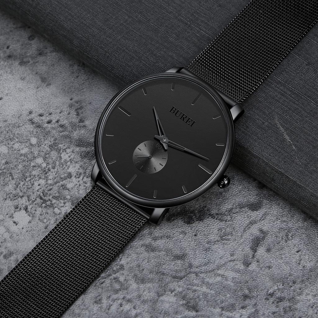 Черные простые стильные популярные часы Черные стильные брендовые водонепроницаемые часы Часы K [BUREI] Мужские Мужские Мужские