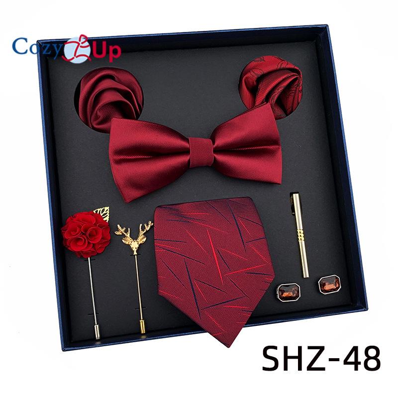 7 шт. классический мужской галстук в полоску с узором пейсли для мужчин, нагрудный квадратный галстук-бабочка, брошь-манжета, подарочная коробка на день отца