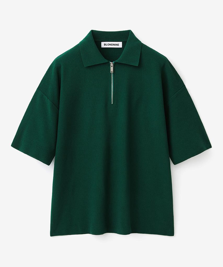 BLOND9 Cotton Half Zip Short Sleeve Knit_Forest Green