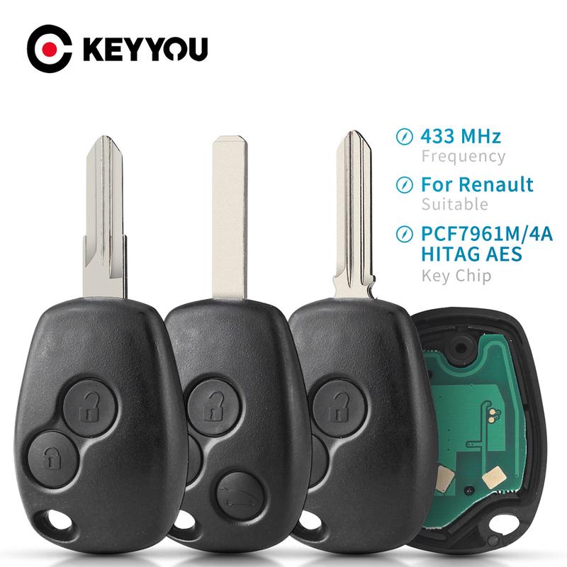 KEYYOU PCF7961M 4A Chip 433MHz Remote Car Key Fob For Renault Trafic Sandero Logan Symbol Dacia Duster Logan Sandero 2012-2016