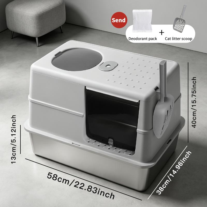 Увеличенная версия Side Door Openable Full Enclosed Stainless Steel Cat Litter Box с прилагаемым совком