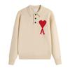 Unisex Polo Collar Knit Sweater Multi Colors with Heart & A Embroidery Casual Button Pullover for Men Women