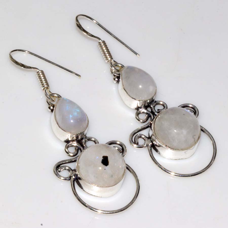 Exclusive Rainbow Moonstone 925 Silver Plated Earrings 2" Most Beautiful D7z88
