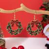1 Pair Party Decorations Green Wreath Drop Earrings Rhinestone Red Bow Dangle Earring  for Women