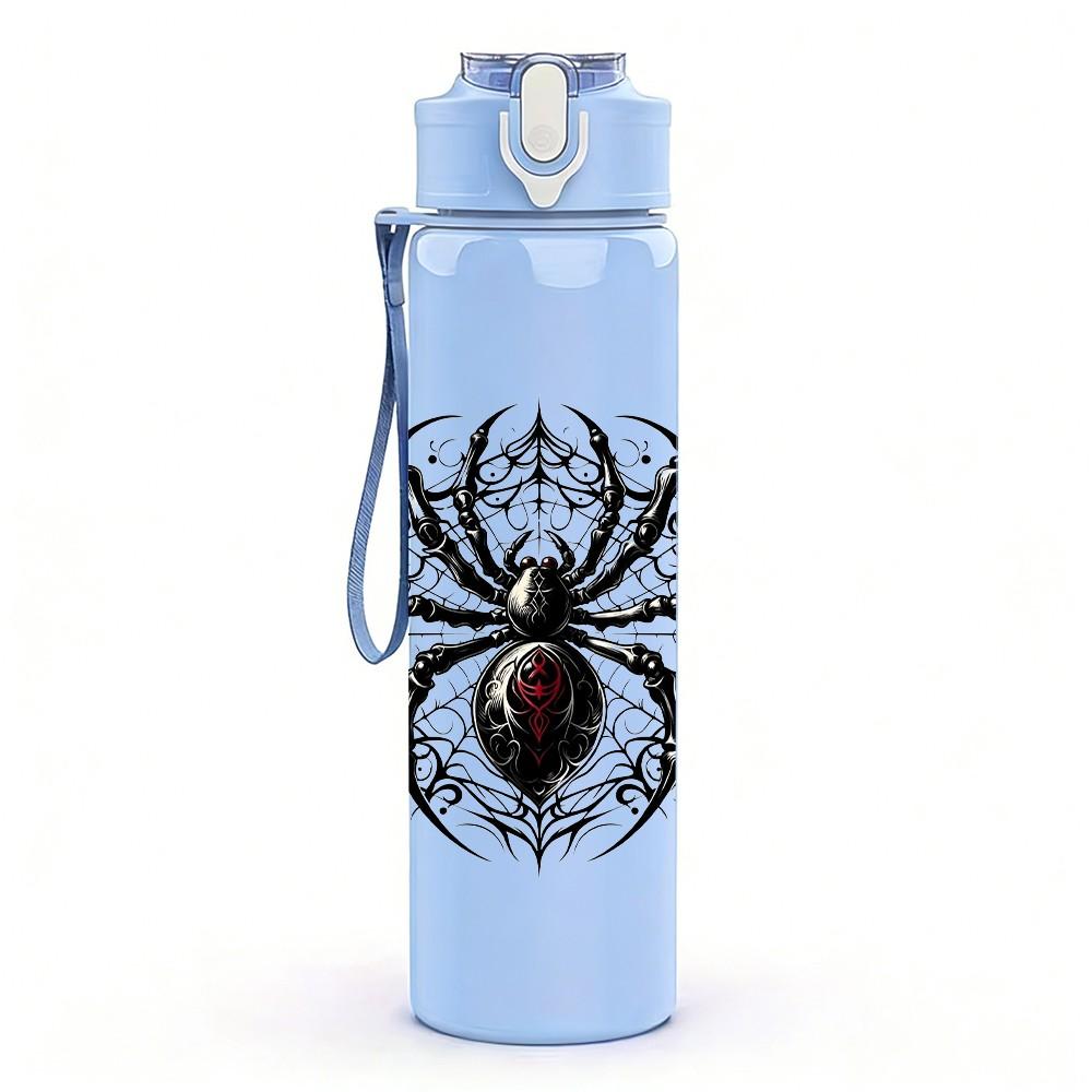 1PC Black Spider Insect 750ml Color Plastic Sports Water Bottle Leakproof Flip Straw Lid Suitable for Sports Office Home Use