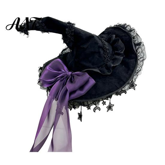 Adjustable Cosplay Hat Gothic Witch for Women, Dark Lolita Style Halloween Costume Accessory, Lightweight Accessories with Lace & Bow, Headwear
