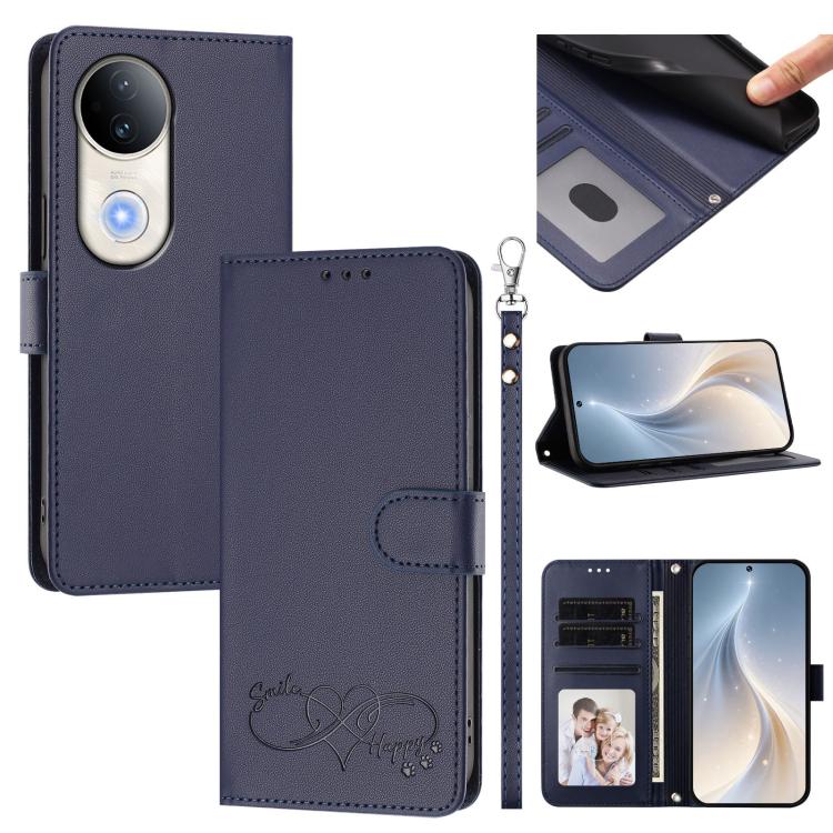 Happy Heart Pattern Magnetic Closure Vegan Leather Phone Case With Wrist Strap For vivo X200 FE