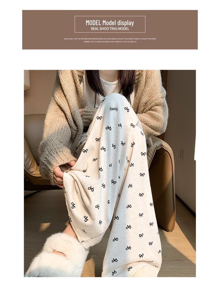 2025 Women's Bowknot Sticky Rice Wide-Leg Pants, Casual Drapey Fit for Spring & Autumn