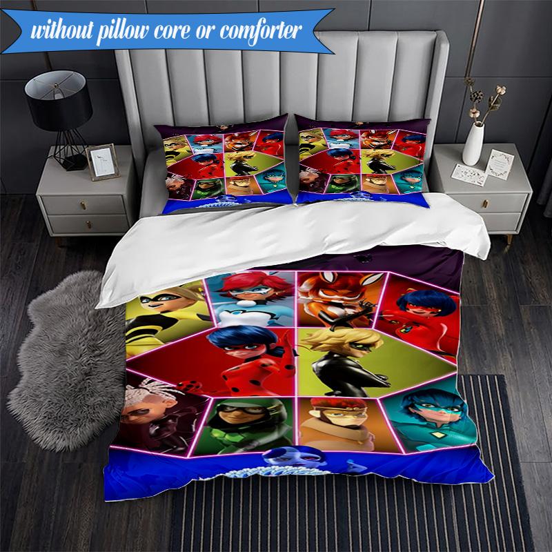 3PCS Mira-culous Adventures Bedding Set,Including 1pc Duvet Cover And 2pcs Pillowcases Perfect for Bedroom, Dormitory, Fan Christmas gift