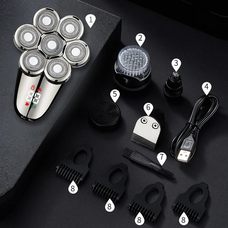 5 In 1 Electric Shaver For Men Bald Head Hair Clipper Nose Trimmer Floating 7D Blade Head Shaving Beard Knife Rechargeable Razor
