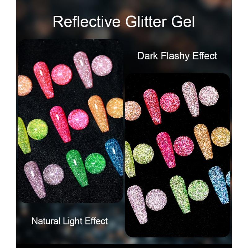 Explosive Fluorescent Broken Diamond Nail Polish Glue Colorful Reflective Bouncy Nail Polish Glue for Nail Salons Phototherapy Glue