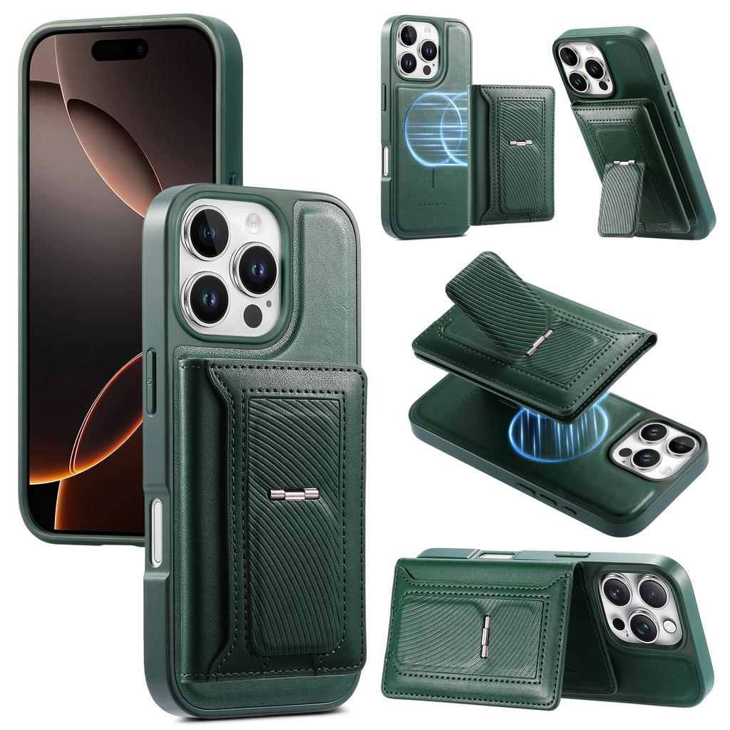 CASENEO For iPhone 16 Pro Max Detachable Magnetic Phone Case with Card Holder Kickstand TPU PU Leather PC Phone Cover Compatible with MagSafe