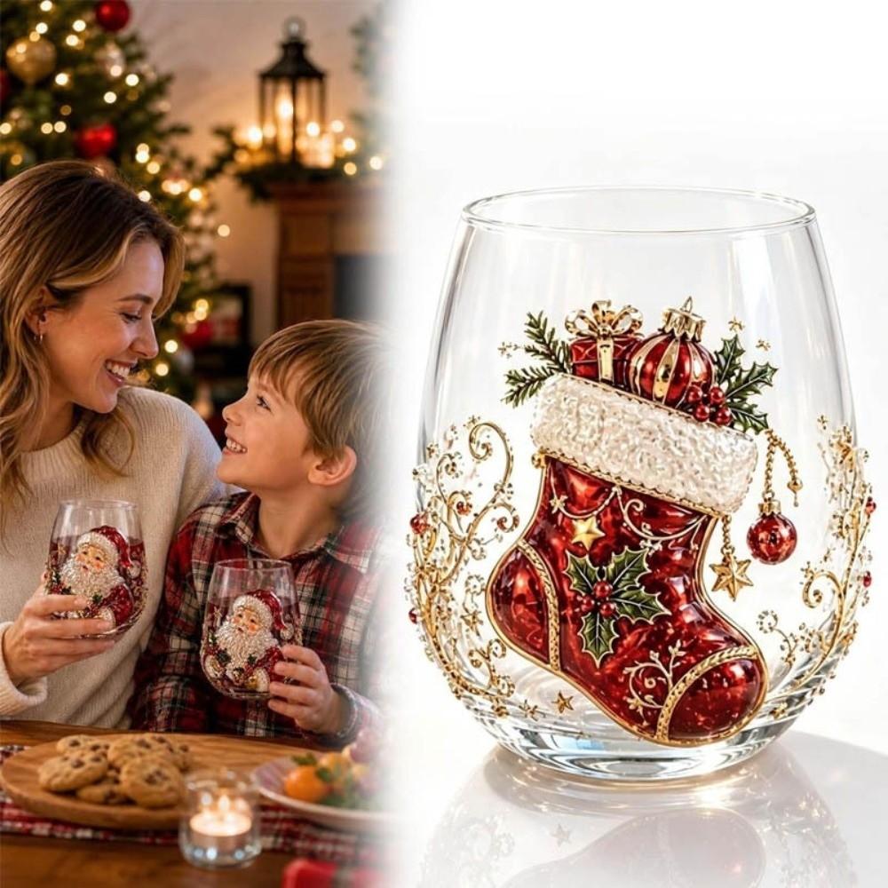 Reindeer Xmas Glass Cup Santa Claus Clear Stemmed Cup Christmas Wine Glass Gift Giving