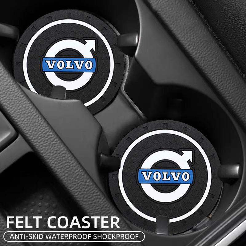 crbuk5 2Pcs Car Silicone Coaster Anti-Slip Water Cup Drink Mat Interior Decoration For Volvo XC90 V90 V60 XC60 V40 EC40 EX40 Keychain