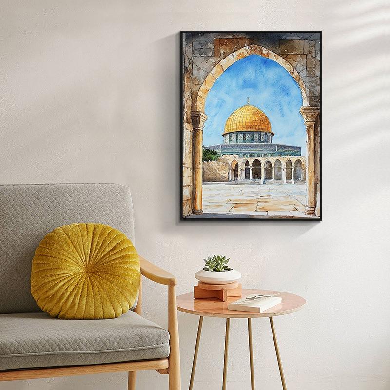 Al-Aqsa Mosque Kaaba Islamic Canvas Poster Watercolors Decorative Painting Modern Pictures Living Room Home Decor Cuadros