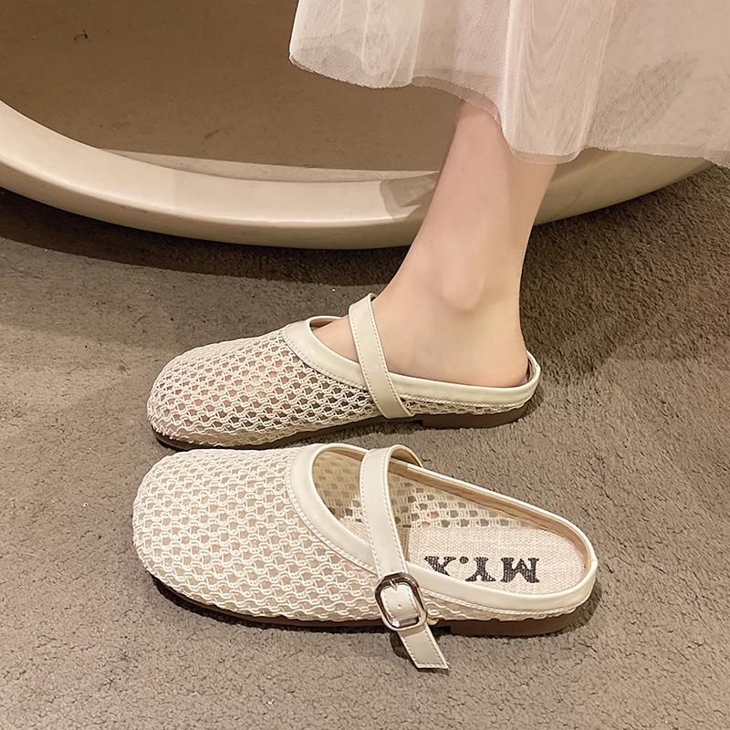 Мода 2025 Женские балетки Дышащая сетка Женская обувь Летняя Квадратный носок Женская обувь Большой размер Женская