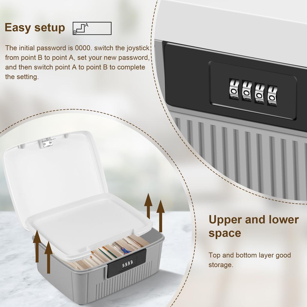 Сейф с кодовым замком, Домашний прочный органайзер для конфиденциальных документов и удостоверений личности, Вместительный, Запираемый, Настольный ящик для хранения