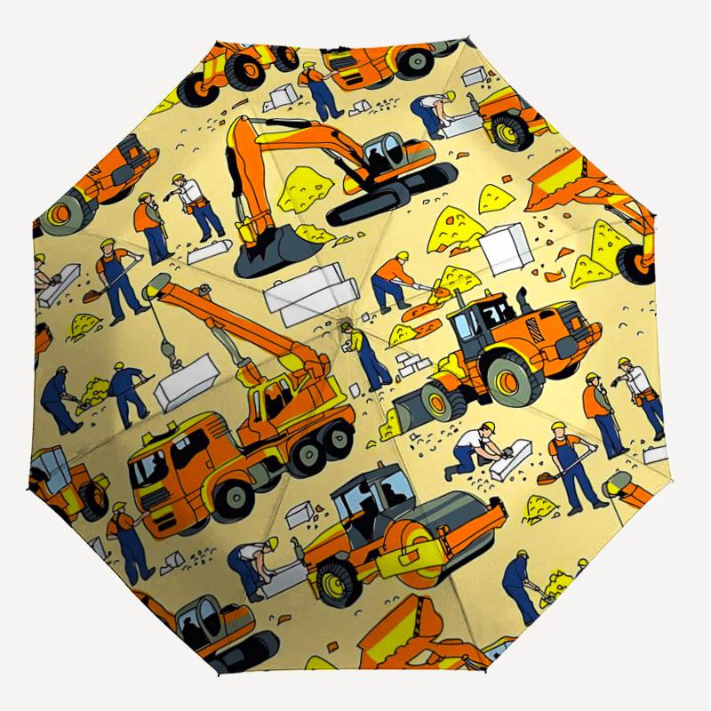 1PC construction workers construction vehicles Umbrella-8-Rib Reinforced Portable Folding Travel Suitable for All Seasons