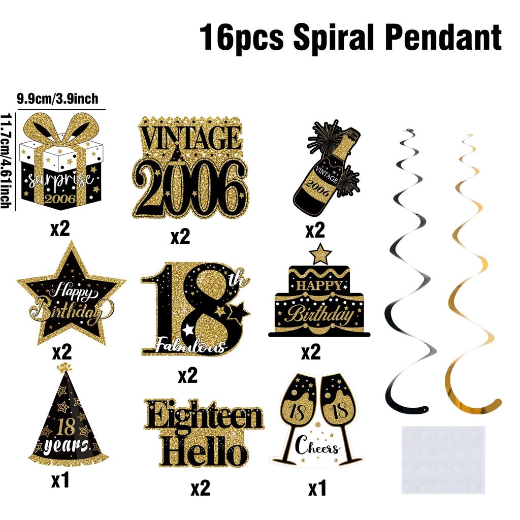 Happy Birthday Foil Swirls 30 40 50th Birthday Party Supplies Black Gold Men Women Hanging Ornaments Ceiling Decor Party Favors