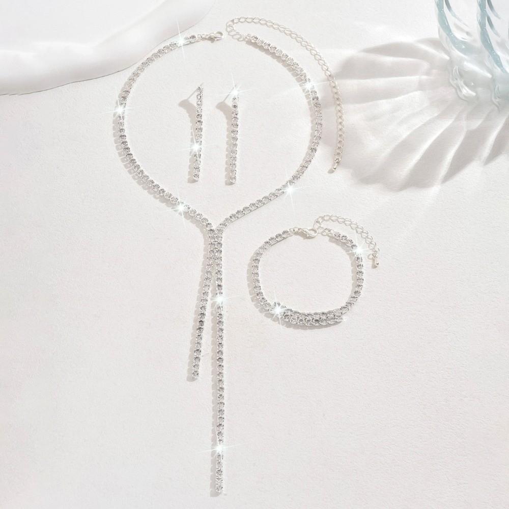 4 шт. Изысканный набор ювелирных изделий: ожерелье, серьги, браслет. Сверкающий набор с кристаллами. Свадебная вечеринка