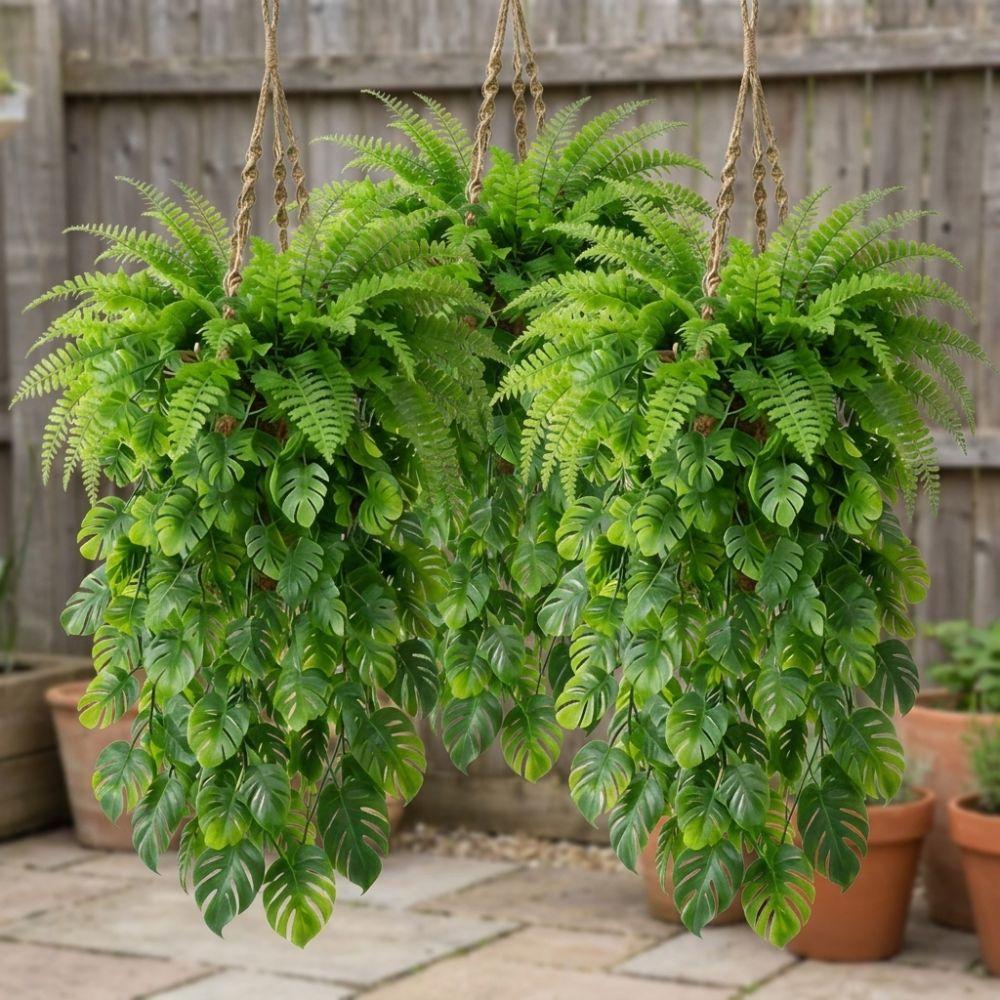 Plastic Artificial Hanging Monstera Vine UV Resistant Trailing Greenery Vine Balcony