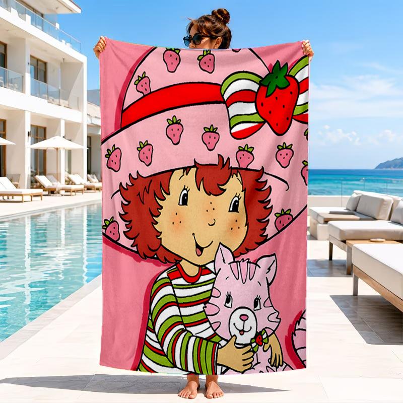 Strawberry Hat And Cat Beach Towel, Microfiber Beach Towel, Perfect For Pool, Beach, Travel, Home Decor Beach Party Fan gifts