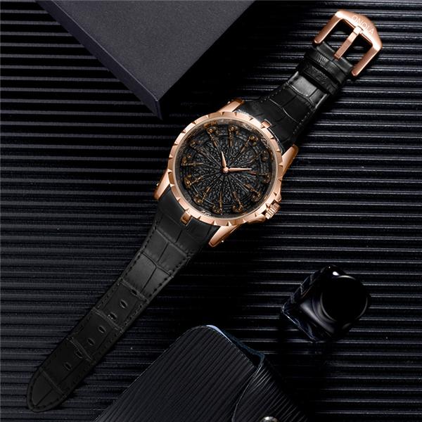 Unique Quartz Watch Men Luxury Rose Gold Skin Cool Gift Mens Casual Fashion Waterproof Watch