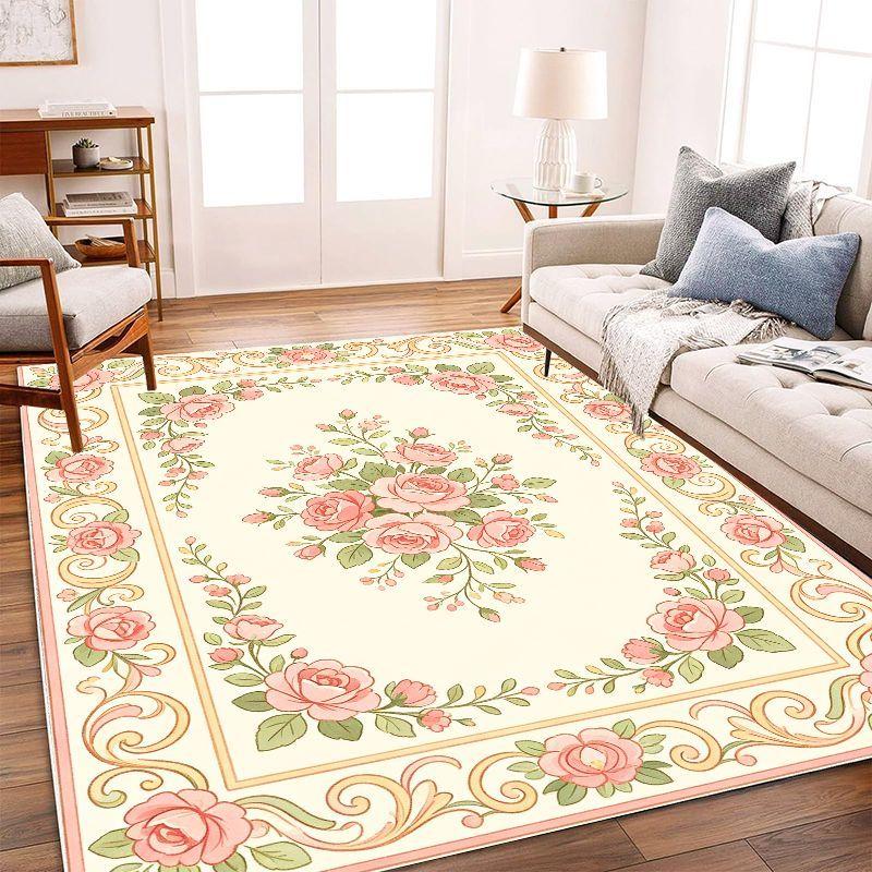 Retro Flower Medal Area Carpet Traditional Oriental Flower Carpet Living Room Anti Slip Floor Mat Home Decoration