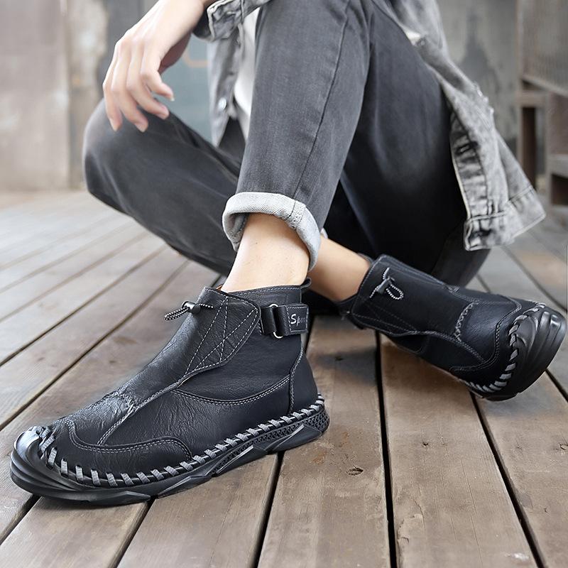 Мужские водонепроницаемые слипоны из искусственной кожи, походные ботинки, мужские уличные ботильоны, нескользящие, для ходьбы, короткие ботильоны, удобные кроссовки с высоким верхом для тренировок