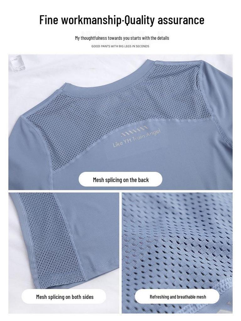 Женский спортивный комплект из ледяного шелка с быстрой сушкой 2025: Топ с коротким рукавом и шорты для бега, спортзала, йоги