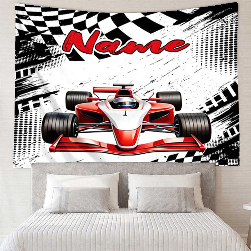 Custom Name Racing Print Tapestry, Backdrop, Easy Setup, Ideal for Bedroom, Office & Living Room, with Aesthetic Wall Hanging Decor.