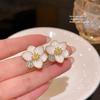 Unique Blooming Lotus Stud Earrings for Women Crystal Enamel Petal White Flower Earrings Wedding Party Sweet Cute Jewelry Gift