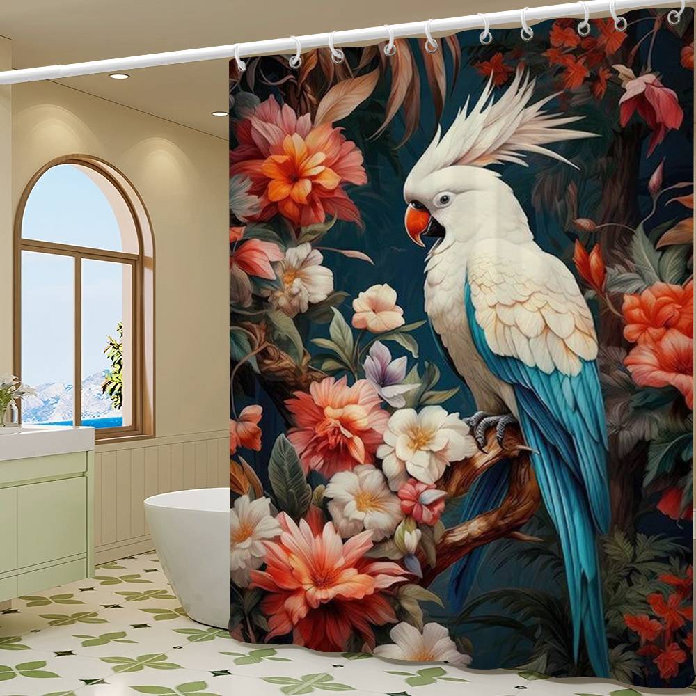 Винтажные Птицы в Джунглях Цветы Холст Картина Простая Перегородка для Душа в Ванной Комнате Сухая Можно Стирать Легкая Непрозрачная Ванна