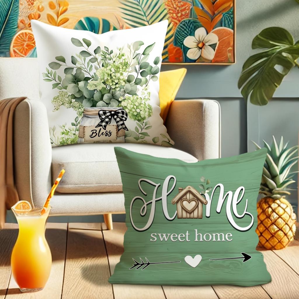 Rusty-charm Pillow Cover: Eucalyptus, Vintage Truck and Heartfelt Home-blessing Quotes, Sofa Chair Decorative Cushion Cover