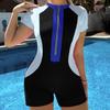 2024 Women's Color Block Sport One-Piece Swimsuit with Tummy Control and Short Sleeves