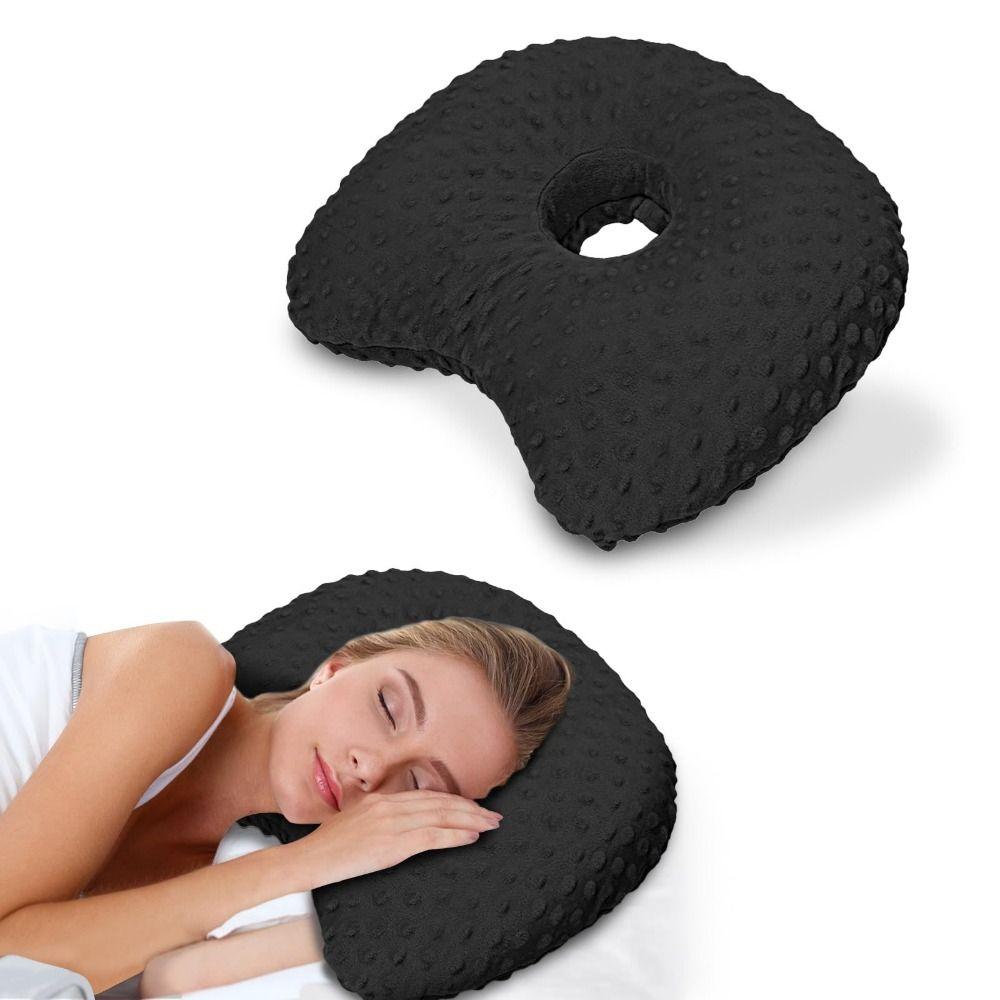 Breathable Curved Side Sleeping Pillow Cotton Filling Pillow with Ear Hole  for Ear Pain Relief