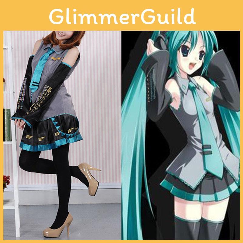 Изысканный костюм для косплея Hatsune Miku Vocaloid, парик, топы, платье, галстук, полный наряд