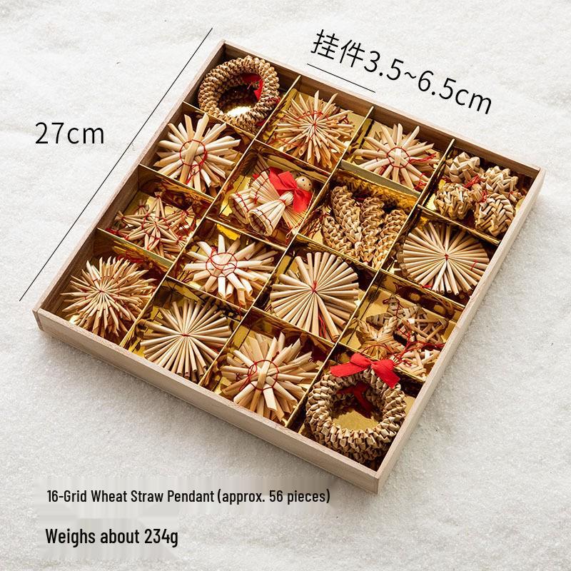 Natural Wheat Straw Star and Snowflake Christmas Tree Decorations - Small Pendant Set