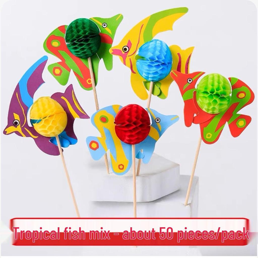 Tropical Cake & Cocktail Decoration Set: Coconut Tree, Umbrella, Insert Cards