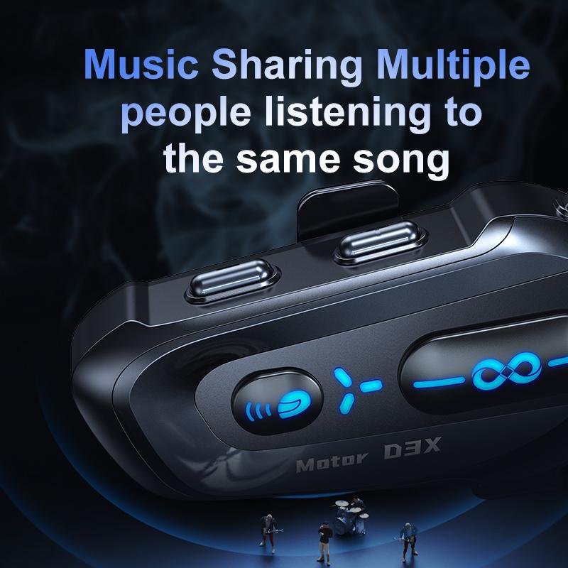 600M Intercom Bluetooth 5.3 EDR Helmet Headset with Music Sharing Motorcycle Wireless Earphone Hands-free Call Anti-interference Headphone for 6 Rider