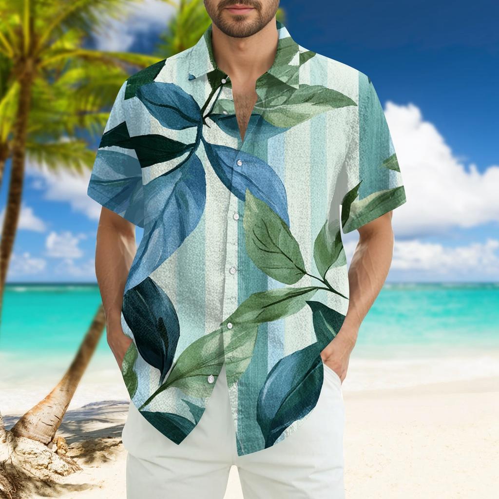 Мужская модная свободная гавайская принтованная пляжная рубашка с коротким рукавом