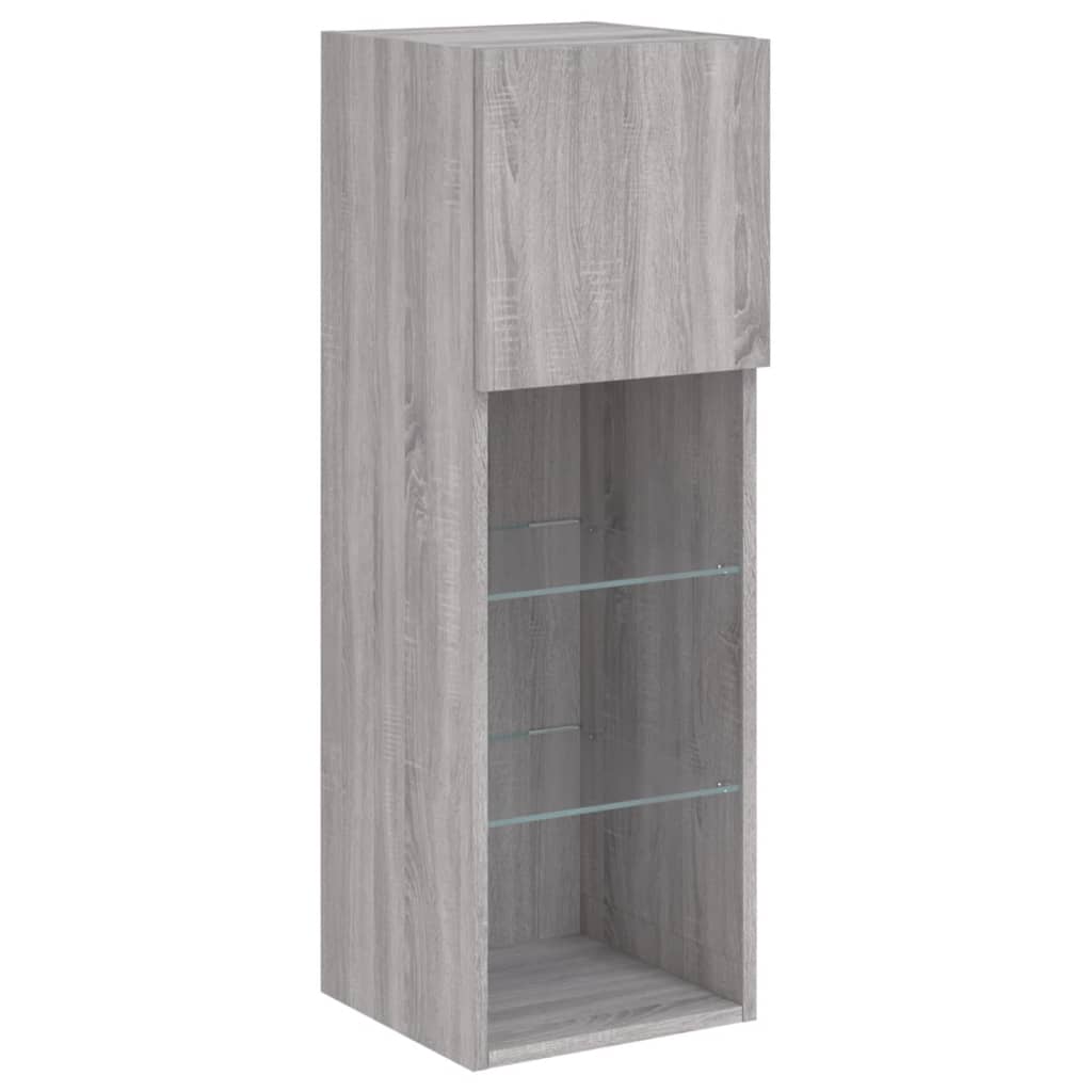 4 piece living room wall unit with LED lighting gray Sonoma wood based material