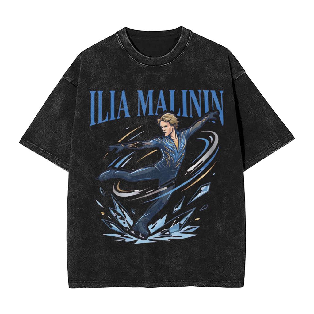 Ilia Malinin Ice Art Figure Skating Design Quad God Skater T-Shirt Novelty T Shirts Retro Tshirt Summer Cotton Plus Size Clothes