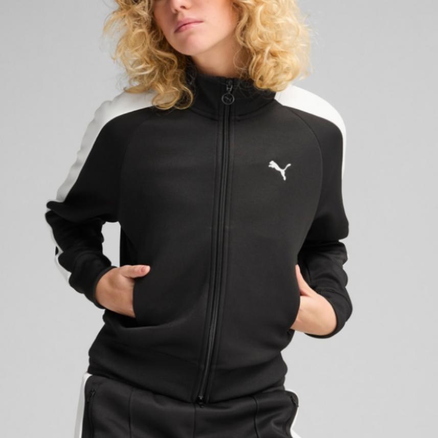 Puma Трикотажная ретро спортивная куртка с цветными блоками и воротником-стойкой на молнии женская куртка черного цвета 631965-01